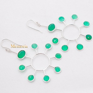 Wholesale 925 Solid Sterling Silver Natural Green <b>Onyx</b> Bezel Set Sunburst Drop <b>Earrings</b> Fine Jewelry Memoria Jewels - Product Image 5