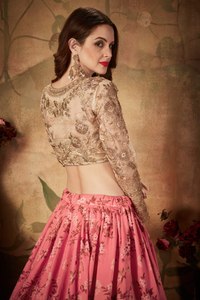 Pink Floral A-Line Floor-Length <b>Lehenga</b> Choli Zari Embroidery Bridesmaid Wear Embroidered Blouse and Pleated Skirt with Dupatta - Product Image 4