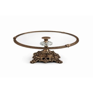 Circular Metal <b>Cake</b> <b>Stand</b> with Glass Top and Ornate Base Handmade Design - Product Image 1