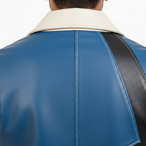 Veste en cuir véritable pour homme, style color block, veste d'hiver pour homme, col montant personnalisé de haute qualité, respirante et coupe-vent - Product Image 6