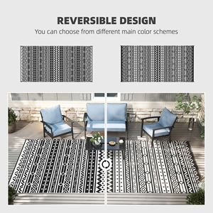 Tappeto da Esterno Reversibile con Design Geometrico Bianco e Nero 9FT X 18FT in Plastica Impermeabile con Borsa per il Trasporto - Product Image 4