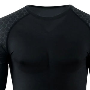 Rashguard de fitness élastique à manches longues respirant en Spandex/Nylon, personnalisable avec logo imprimé, protection corporelle, grandes tailles pour hommes - Product Image 4