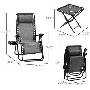 Sedie reclinabili da patio grigie con tavolino laterale per bordo piscina e campeggio - Set da 3 pezzi - Product Image 3