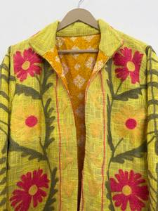Hand Embroidered <b>Velvet</b> Bomber <b>Jacket</b> for Women with Floral Pattern Open Stitch Full Sleeves Quick Dry-Autumn/Winter/Spring - Product Image 6