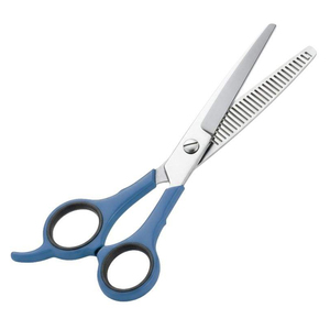 Ciseaux à effiler professionnels en acier inoxydable avec manche en plastique bleu foncé pour la coiffure et la texture des cheveux - Product Image 1