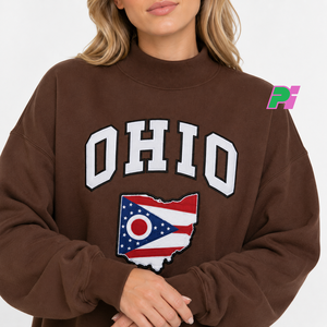 Sudadera OHIO para Mujer, Cuello Alto, Color Marrón, 100% Algodón, Estilo Urbano, Ecológica, Talla Grande, con Aplicaciones Personalizadas - Product Image 5