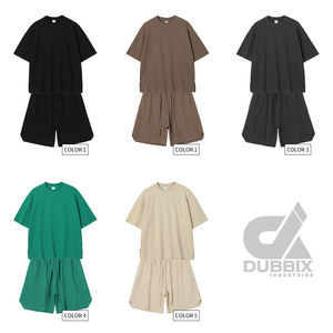DUBBIX Men's <b>Waffle</b> Knit Crew Neck T-<b>Shirt</b> & Shorts Set Breathable Solid Black Casual Streetwear Summer Outfit 280GSM 2026 - Product Image 2