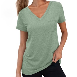 Ropa de verano informal para mujer, nuevo jersey de manga corta con cuello redondo de Color sólido, camiseta lavada, ropa para mujer - Product Image 2