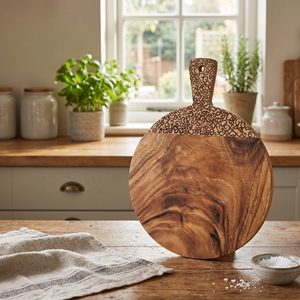 Tabla Redonda de Madera Suar de Grado Alimenticio con Incrustaciones de Cáscara de Coco, Pequeña Bandeja de Servir Natural Sin Barnizar, Artesanía Hecha a Mano en Bali, Regalo de Madera - Product Image 2