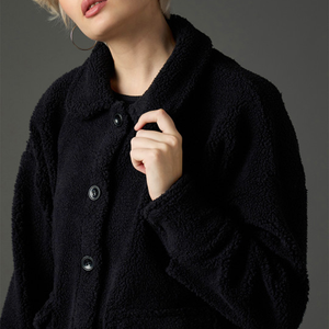 Women Sherpa fleece Faux Fur Wool Coat Breathable Warm Plush Casual hooded zipper collar Jacket snow wear <b>comfy</b> button closure - Product Image 5