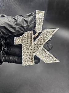 Pendentif unisexe style hip-hop en argent 925 avec lettre K, moissanite et incrustation de strass en cristal, cadeau - Product Image 1