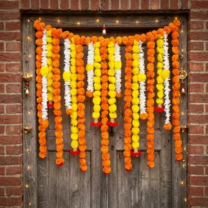 Artificial Marigold Flower Garland Backdrop with Orange Yellow <b>White</b> <b>Hanging</b> Strings for Wedding Festival and Home Decoration - Product Image 4