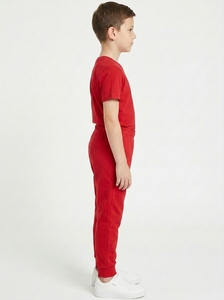 Ensemble de survêtement en coton rouge pour garçons, t-shirt à col rond, pantalon de jogging, couleur unie, vêtements décontractés, saison printemps, tenue pour enfants - Product Image 2