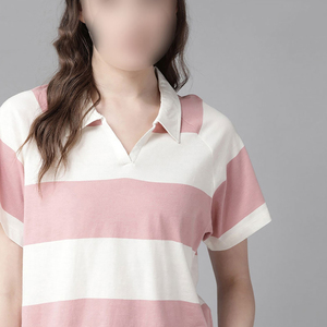 Camisetas Polo para Mujer, Estilo a Rayas, para Uso Diario, 2026, de la Mejor Calidad, en Color Rosa y Blanco, Camisetas Polo Hechas a Mano, Más Vendidas - Product Image 1