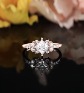 Princess Cut Moissanite 925 Sterling <b>Silver</b> Engagement Wedding Promise <b>Ring</b> Square <b>Solitaire</b> Minimalist Dainty Luxury Party - Product Image 1