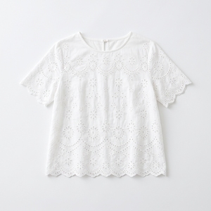 Blusa blanca bordada para mujer, manga corta, cuello cuadrado, detalle de encaje, jersey, Top de verano, ropa informal para uso diario - Product Image 1