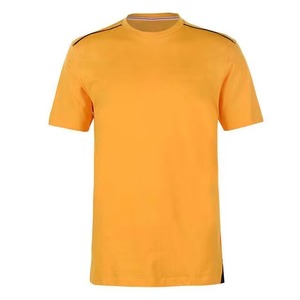 Camiseta de Manga Corta para Hombre, Color Sólido, Cuello Redondo, Tejido de Punto, Corte Regular, Ribete en Contraste, Estilo Casual, Amarillo - Product Image 4