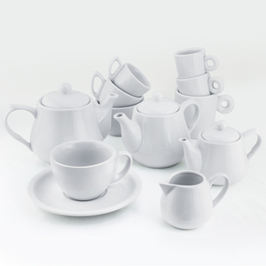 Wholesale Minimalist White Ceramic Coffee Tea <b>Set</b> Modern Porcelain Pot Cup and Saucer Service <b>Set</b> for Hotel <b>Restaurant</b> Cafe Use - Product Image 1