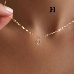 18K Gold Dainty Heart Pendant <b>Necklace</b> Micro Pave Lab Diamond Heart Charm <b>Necklace</b> for Women Jewelry Gift - Product Image 1