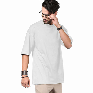 Camiseta de Cuello Redondo para Hombre, Corte Regular, Color Sólido, Algodón Jersey, Estilo Casual, Diseño Liso, Blanca, Holgada - Product Image 2