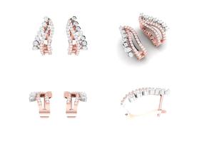 Pendientes de Oro Rosa de 9KT con Diamantes en Forma de Pera para Mujer, Diseño Moderno con Pavé Cruzado - Product Image 1