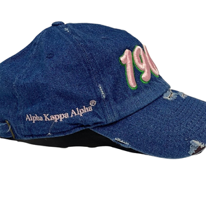 AKA 1908 Denim Hat Blue Embroidered Letter Baseball <b>Cap</b> Adjustable Washed Denim Headwear Casual Fashion <b>Vintage</b> Style <b>Cap</b> - Product Image 4