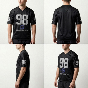 Maillot de football américain respirant 100 % polyester en maille, impression par transfert thermique, manches courtes, personnalisable avec nom, numéro et logo, vente en gros pour adultes - Product Image 2
