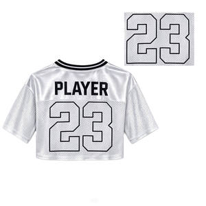 Maillot de football américain court en mesh pour femme, col en V, manches courtes, streetwear, impression de numéro, logo personnalisé, marque privée, OEM - Product Image 4
