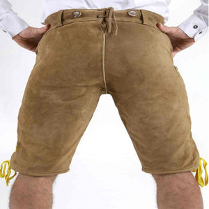 Pantalones de cuero para disfraz con correas en las rodillas, pantalones de cuero con correas, Lederhosen de gamuza bordada para hombre - Product Image 2