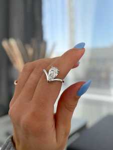 2CT Moissanite Pear Cut <b>Wrap</b> Curved Band Ring Original 925 Silver With Party <b>Gift</b> Fine Unique Style Surprise Jewelry For Her - Product Image 1