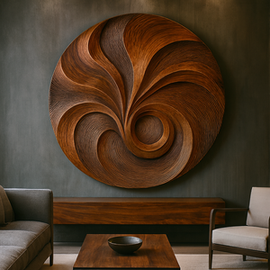 Art mural rond en bois biologique fait à la main Luxali, sculpture en bois Art déco, thème plantes/fleurs pour l'intérieur, cadeau pour la maison, anniversaires - Product Image 2