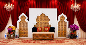 Traditional Walima Stage <b>Backdrop</b> Wooden Archs Luxury Wooden Arches Panels for Wedding Ceremony Stage Decor For USA Event Halls - Product Image 2