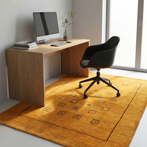 Tapis d'appoint moderne en laine noué à la main, couleur moutarde dorée, motif géométrique carré minimaliste, tapis décoratif - Product Image 3