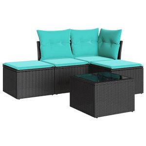 Juego de sofás de patio de ratán sintético negro de 5 piezas con cojines, elegantes muebles de exterior - Product Image 2