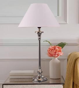 Lámpara de Mesa Cromada Tradicional con Pantalla de Tela Blanca Estilo Empire, E27 LED, Luz Cálida Suave para Dormitorio, Uso Decorativo - Product Image 2