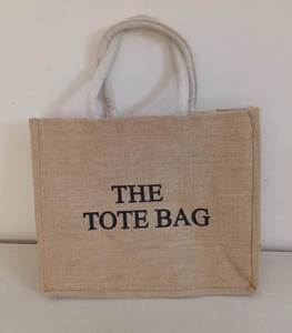 Ecofriendly natural jute <b>tote</b> <b>bag</b> with <b>sturdy</b> soft handles spacious design and classic text print perfect for shopping travel - Product Image 5