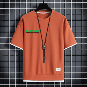 Camiseta de Manga Corta con Cuello Redondo para Hombre, con Estampado de Letras, Informal, de Punto, Transpirable, Ajustada, 100% Algodón, Impresión Digital - Product Image 5