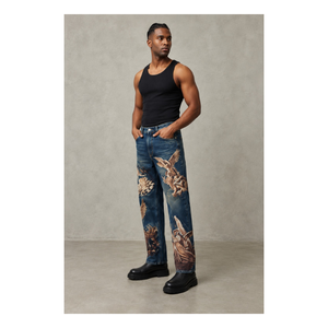 Jeans à Coupe Droite Brodés pour Hommes, Pantalons en Denim Stylés, Vêtements Casual, Mode Tendance, Streetwear, Confort Quotidien, Look Moderne pour Hommes - Product Image 2