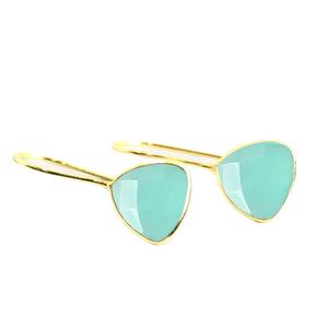 ต่างหูเงินแท้ 925 ชุบทอง ประดับพลอยอะควาคาลซีโดนีทรงสามเหลี่ยม |   ต่างหูแบบฝังเพชรสำหรับผู้หญิง - Product Image 1