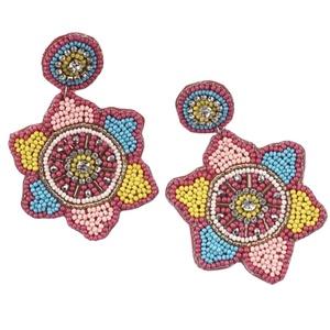 Tissé à la main écologique Vintage fleur broderie boucles d'oreilles goutte inspiré de la Nature bijoux personnalisés pour les fêtes de mode - Product Image 2