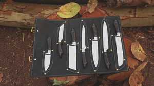 Ensemble de 7 couteaux de cuisine en acier inoxydable à manche en bois ambidextre fabriqués à la main avec lame polie à bord droit - Product Image 5