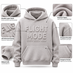 Flight Mode South <b>Beach</b> Miami Embossed Hooded Fleece Sweatshirt Unisex Oversized Casual Winter Wear 100% Cotton Vintage - Product Image 4