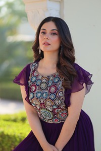 New Designer Indian Ethanic Wear Faux Blooming Material Bead Sequence Multithread Embroidery Work Anarkali <b>Wedding</b> Wear Gowns - Product Image 6