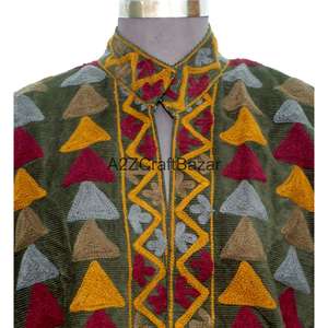 Chaqueta Acolchada 100% Cotrise con Bordado Floral, Cuello Mandarín, Botones, Forro a Rayas, Hecha a Mano, Ecológica, para Invierno y Verano - Product Image 3