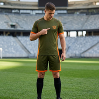 Uniforme de fútbol sublimado personalizado al por mayor, conjunto de uniforme de fútbol profesional para hombre, verde oliva y naranja, ropa de entrenamiento