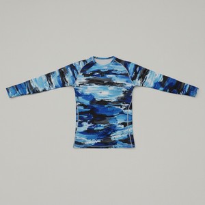Full Sleeve Rash Guard Sublimation Print Blue <b>Camo</b> Pattern UPF50+ 300g Customizable Compression Shirt Unisex Adult Sport <b>Top</b> - Product Image 1