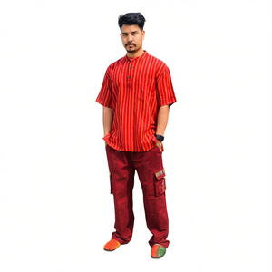 Kurta Dharke rouge artisanal, produit artisanal traditionnel - Product Image 2
