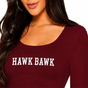 Custom Women's Crop <b>Top</b> <b>Long</b> <b>Sleeve</b> Scoop Neck Maroon Casual Trim Square Collar Short <b>Sleeve</b> <b>Stretch</b> Wear For Women Crop <b>Top</b> - Product Image 4