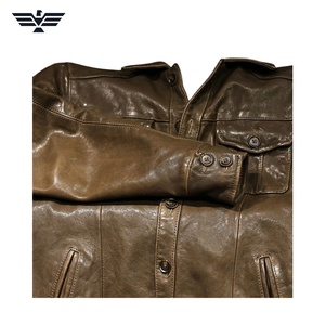 Blouson Homme Marron en Cuir Véritable Écologique Col Rabattu Motif Géométrique Décontracté Automne Simple Boutonnage - Product Image 5