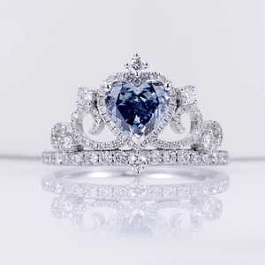Bague de fiançailles en platine avec diamant bleu fantaisie taille cœur et bande pavée de diamants, certifiée IGI, style romantique, bijoux pour femme - Product Image 5